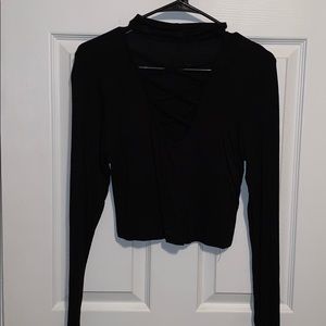 High neck cross cross crop top